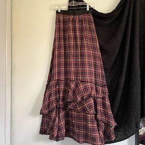 Free People Plaid Ruffled Maxi Skirt S
